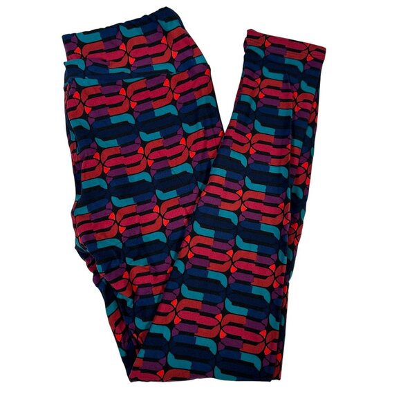 LuLaRoe Black Blue Red Purple Chain Links Ovals 90's Y2K Leggings One Size OS - Picture 1 of 6